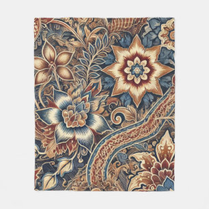 Navy Terracotta Boho IndonBatik Blommigt Watercolo Fleecefilt