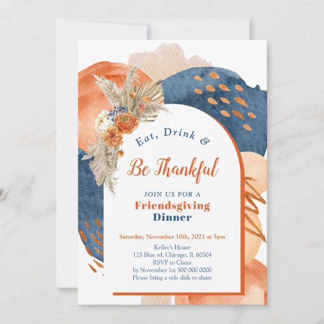 Navy Terracotta Boho Invitation Inbjudningar (Framsida)