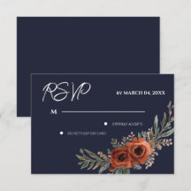 Navy Terrakotta Blommig Boho Bröllop RSVP