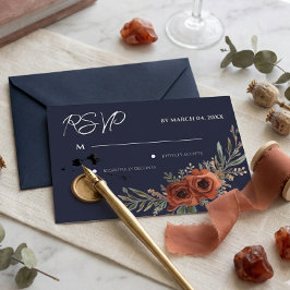 Navy Terrakotta Blommig Boho Bröllop RSVP OSA Kort