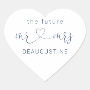 Navy The Future Mr och Heart Bröllop Sticker Hjärtformat Klistermärke
