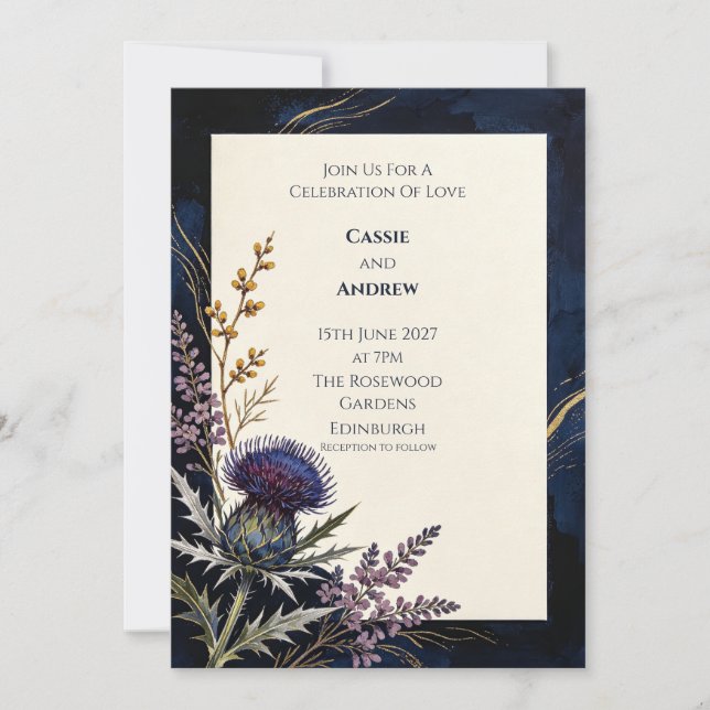 Navy Thistle Koppar Bröllopsinbjudan Inbjudningar (Framsida)