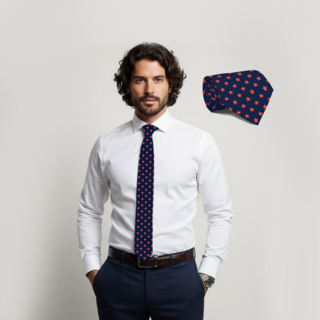 Navy Tie with Carrot-Orange Star Pattern Slips (Skapare uppladdad)