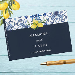Navy Tile Mediterranean Lemon Italiana Bröllop Gästböcker
