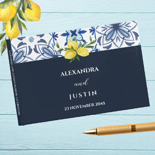 Navy Tile Mediterranean Lemon Italiana Bröllop Gästböcker