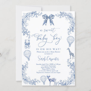 Navy Toile De Jouy Luftballong Baby Shower Boy Inbjudningar