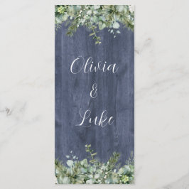 Navy Trä Eucalyptus Bröllopsmeny | Rustika Blommor Meny