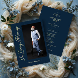 Navy Traditional Elegant Golden Effect Photo Inbjudningar