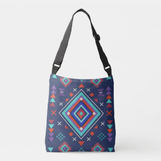 Navy Turkos Boho Geometrisk Ytmönster Axelväska