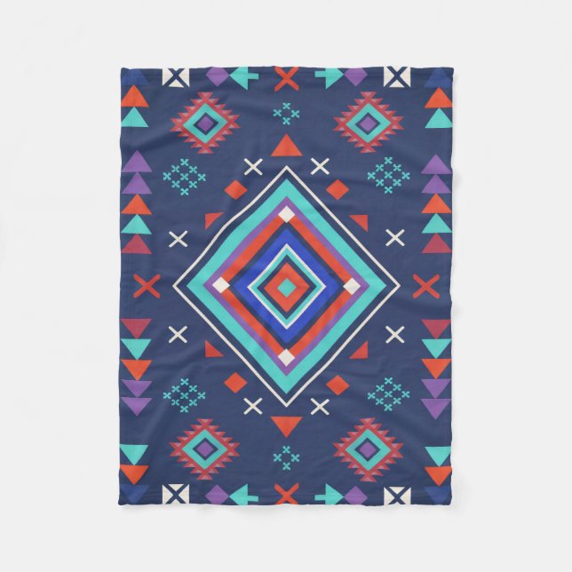 Navy Turkos Boho Geometrisk Ytmönster Fleecefilt (Framsidan)