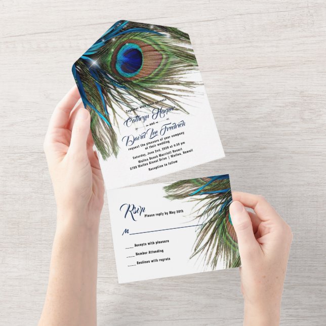 Navy Turkvoise Peacock Feather Boho Bröllop (Tearaway)