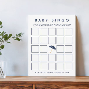 Navy Umbrella Bingo-spelkort för babyvisningspro
