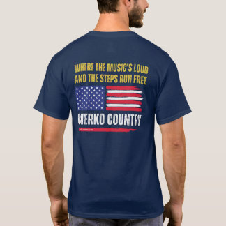 (Navy) US Flag / Musik är högt & Steg springer fri T Shirt