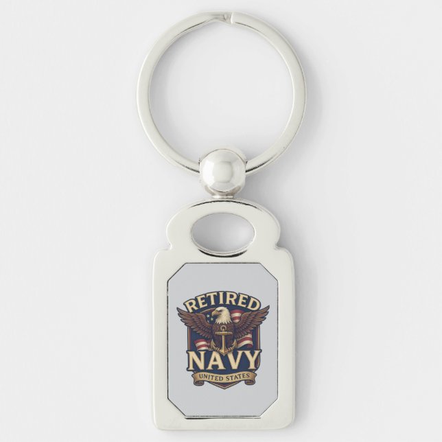 Navy USN Veteran Rektangulärt Silverfärgad Nyckelring (Framsidan)