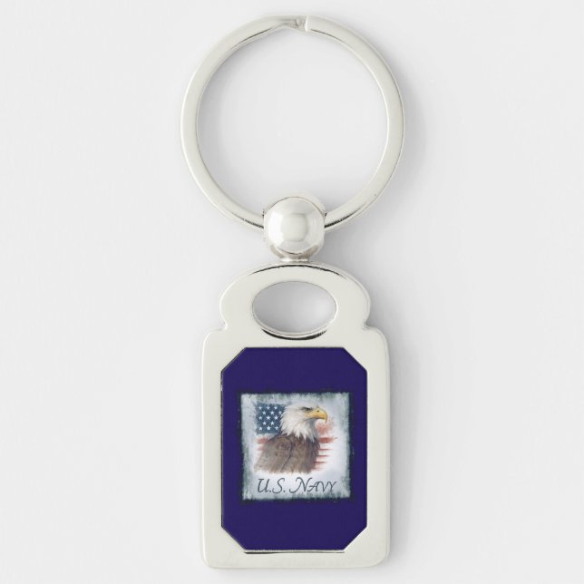 Navy USN Veteran Rektangulärt Silverfärgad Nyckelring (Framsidan)