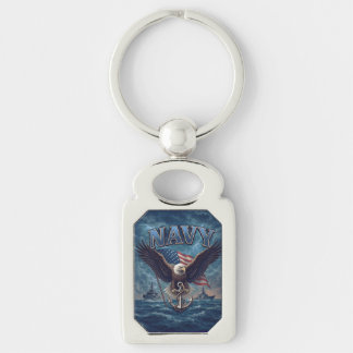 Navy USN Veteran Rektangulärt Silverfärgad Nyckelring