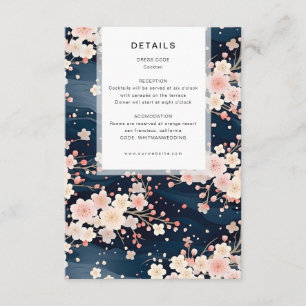 Navy Vågor Sakura Blossom Modern Bröllopsdetaljer Tilläggskort