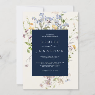 Navy Vår Wildblomor Meadow Garden WedWedding Inbjudningar