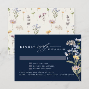Navy Vår Wildblomor Meadow Garden WedWedding OSA Kort