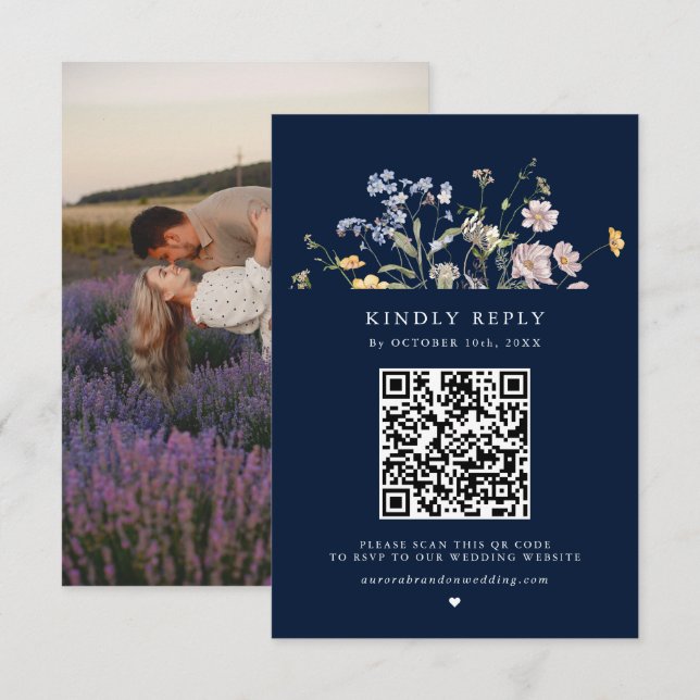 Navy Vår Wildblomor Meadow Garden WedWedding OSA Kort (Fram/baksida)