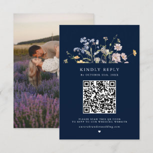 Navy Vår Wildblomor Meadow Garden WedWedding OSA Kort