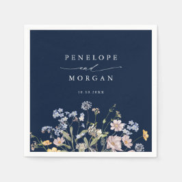 Navy Vår Wildblomor Meadow Garden WedWedding Pappersservett