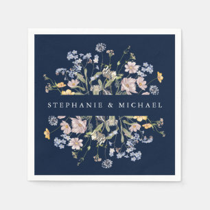 Navy Vår Wildblomor Meadow Garden WedWedding Pappersservett
