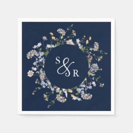 Navy Vår Wildblomor Meadow Garden WedWedding Pappersservett