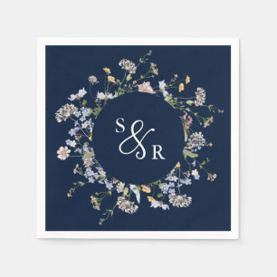 Navy Vår Wildblomor Meadow Garden WedWedding Pappersservett