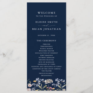 Navy Vår Wildblomor Meadow Garden WedWedding Program
