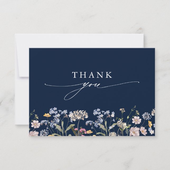 Navy Vår Wildblomor Meadow Garden WedWedding Tack Kort (Framsida)