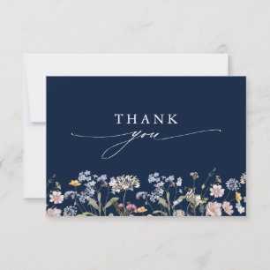 Navy Vår Wildblomor Meadow Garden WedWedding Tack Kort