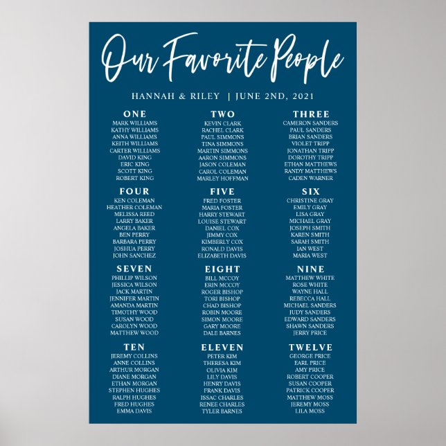 Navy Våra Favoritpersoner Bröllopsställningsschema Poster (Framsidan)