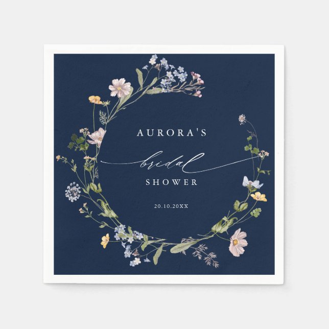 Navy vårens äng med vilda blommor Bröllopsdusch    Pappersservett (Framsidan)