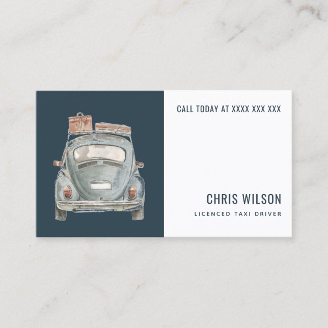 NAVY VATTENFÄRGSTJÄNST FÖR KASB-DRIVRUTINER I TAXI VISITKORT (Framsida)