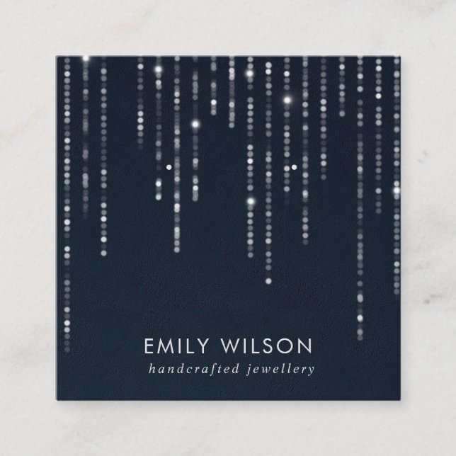 NAVY VELVET STRING LJUS STUD EARRING VISNING  FYRKANTIGT VISITKORT (Framsida)