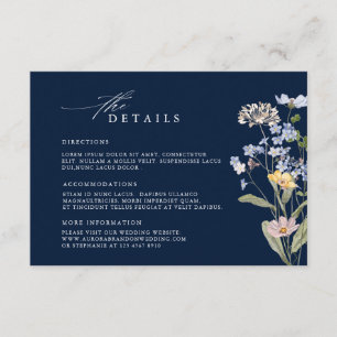 Navy vildblomma bröllopsmall Bröllopsdetaljer Tilläggskort