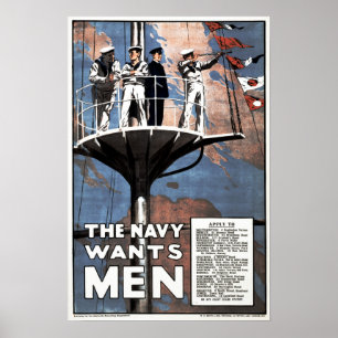 NAVY VILL HA MANAR British Världskrigs Rekrytering Poster