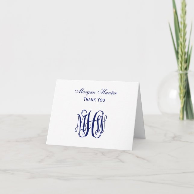 Navy Vine Script Monogram DIY BG Tack Kort (Framsida)