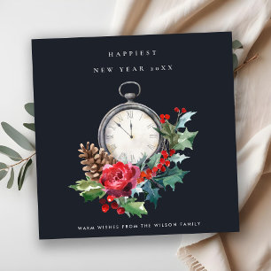 NAVY VINTAGE RÖD GRÖN HOLLY BERRY NYÅR KLICK JULKORT