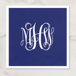 Navy Vit 3 Initialer Vin Skrift Monogram Gör-det-s Pappersservett