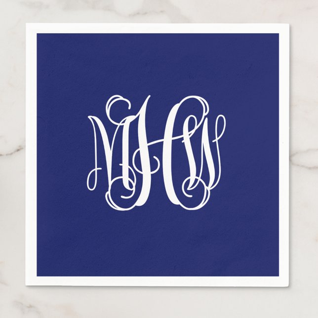 Navy Vit 3 Initialer Vin Skrift Monogram Gör-det-s Pappersservett (Skapare uppladdad)