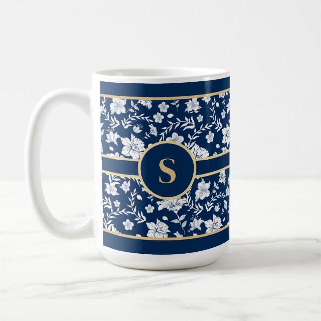 Navy Vit Blommig Mugg (Vänster)