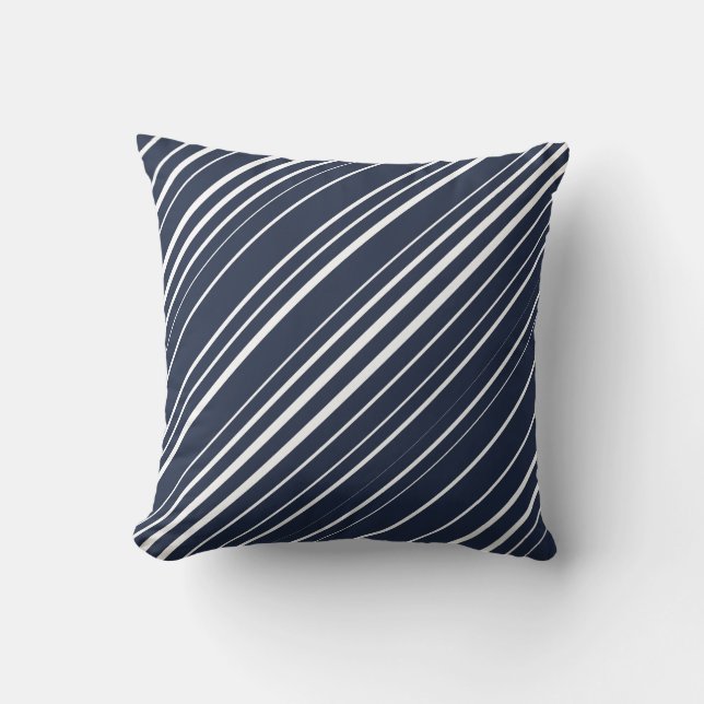 Navy & Vit Diagonal Randigt Mönster Kudde (Framsida)