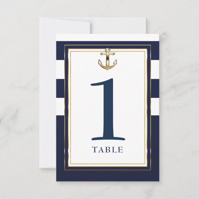 Navy Vit & Guld Ankare Marin Bordsstol Inbjudningar (Framsida)