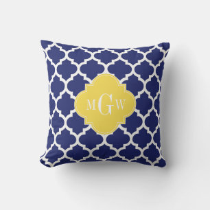 Navy Vit Marockansk #5 Ananas 3 Initial Monogram Utomhuskudde