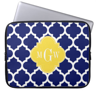 Navy Vit Marockansk #5 Ananas 3 Initialer Monogram Laptop Sleeve