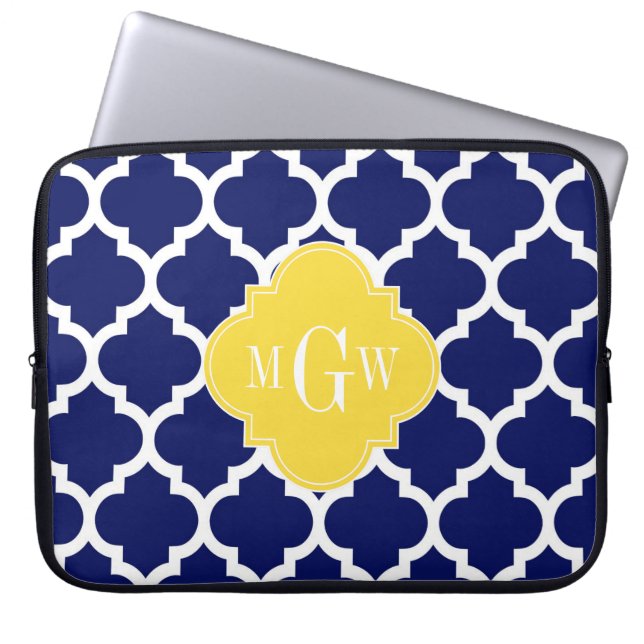 Navy Vit Marockansk #5 Ananas 3 Initialer Monogram Laptop Sleeve (Framsidan)