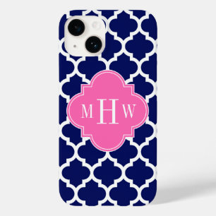 Navy Vit Marockansk #5 Het Rosa 3 Initial Monogram
