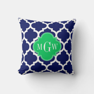 Navy Vit Marockansk #5 Smaragd 3 Initial Monogramm Kudde